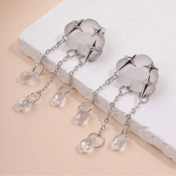 “Starry Rain Clouds” Frosted Glass Star Stellar Cumulus Weather Raindrops Dangle - Picture 9 of 16